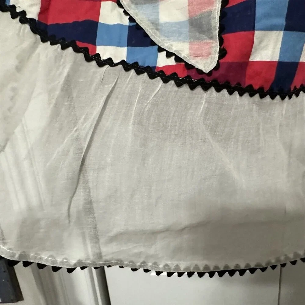 Vintage Apron Plaid Red Blue Buffalo Sheer Ruffle Trim